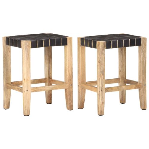 vidaXL Tabourets de bar 2 pcs Noir Cuir véritable manguier 46x36x60 cm