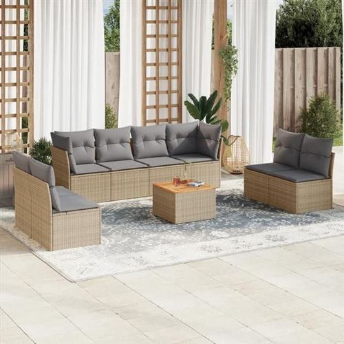 Non Communiqué Beige Vidaxl Salon De Jardin Modulable - Lot De 9 Pieces - Resine Tressee - 8 Personnes