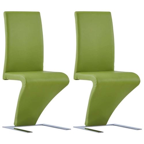 vidaXL Chaises à dîner avec forme de zigzag 2 pcs Vert Similicuir