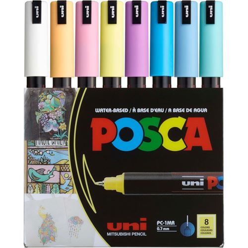 Feutres - POSCA - PC-1MR - Pointe extra-fine - 8 couleurs pastel - Tous supports