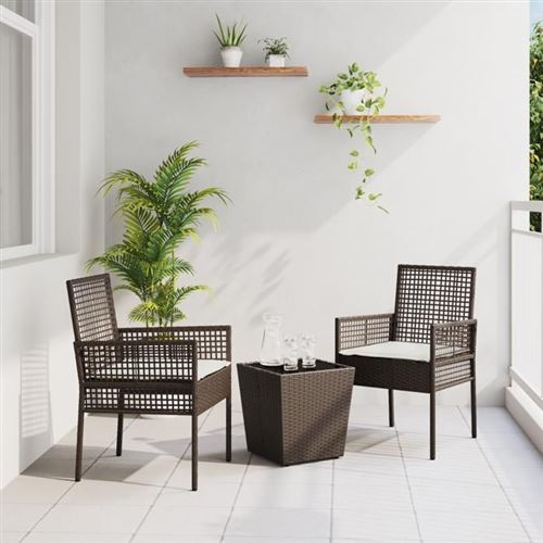 Vidaxl Marron Set De Bistro De Jardin 3 Pièces Avec Coussins En Poly Rattan 3334956 - Image 2