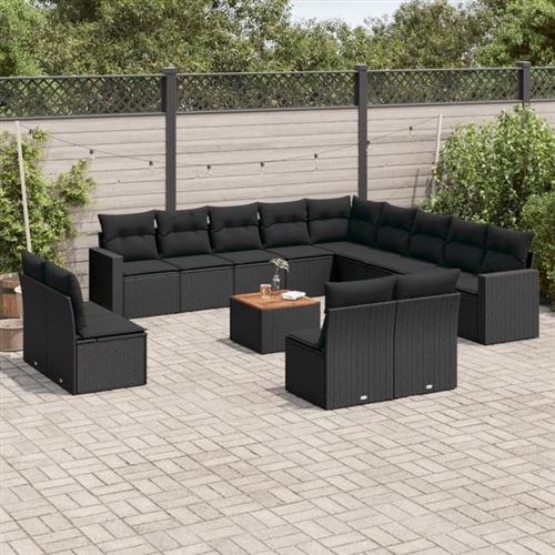 Salon de jardin modulable vidaxl resine tressee 12 personnes 14 pieces 62 x 62 x 69 cm noir