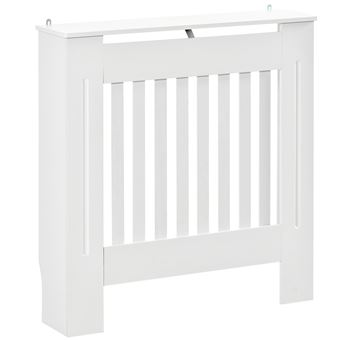 Cache-radiateur design panneau - grille d'aération verticale à lattes - dim. 78L x 19l x 81H cm - MDF blanc - 1