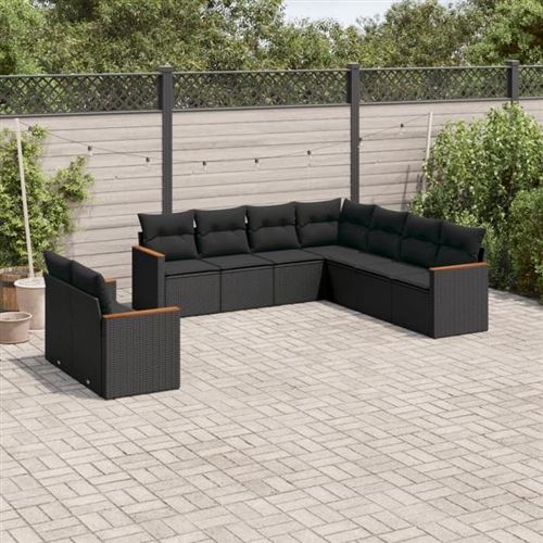 VIDAXL  Salon De Jardin 9 Pcs Avec Coussins Noir R&eacute;sine Tress&eacute;e