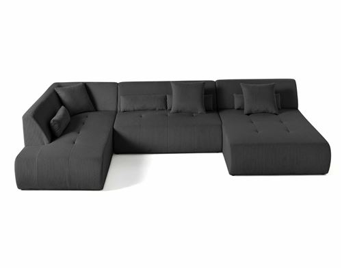 BestMobilier - Canapé panoramique - Modulable - Velours côtelé - Gris foncé - 7 places - Image 2