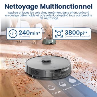 Robot Aspirateur EICOBOT Mince - 2300Pa, Auto-charge, 120 Min, 4 Modes, Pour Poils D'animaux