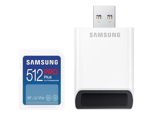 Samsung PRO Plus MB-SD512SB - Carte mémoire flash - 512 Go - Video Class V30 / UHS-I U3 / Class10 - SDXC UHS-I - blanc
