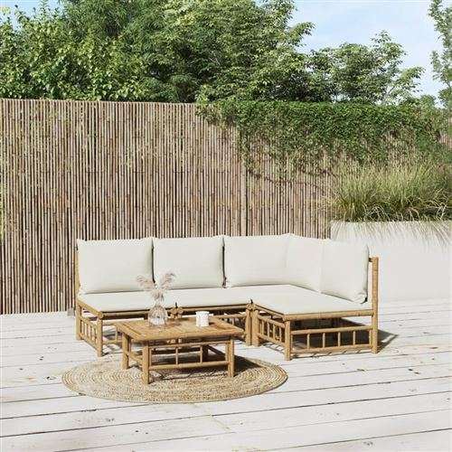 Non Communiqué Beige Salon De Jardin Modulable Vidaxl Bambou 4 Pieces 4 Personnes