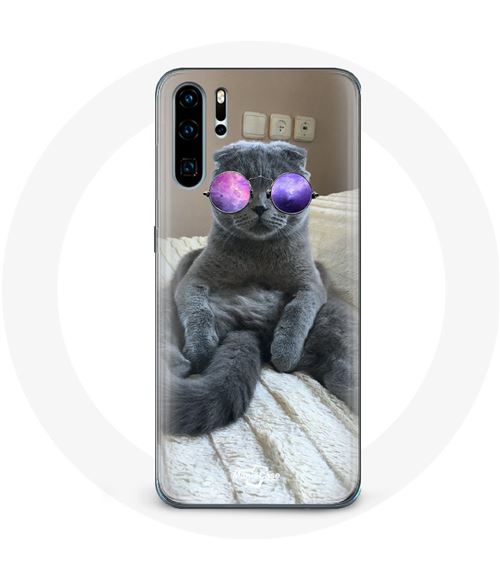 Coque pour Huawei P30 Chat avec Lunettes de vue violettes Maniacase