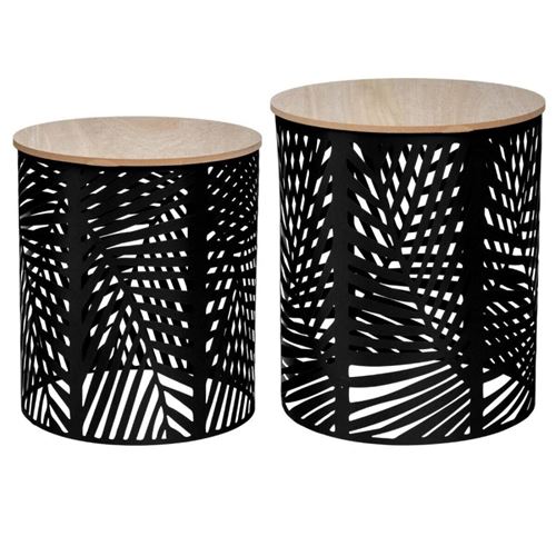 Atmosphera Noir 2 Tables D'appoint Design Métal Bois Contempo - Image 3