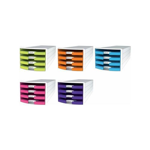 HAN IMPULS Bo&icirc;te de rangement avec 4 tiroirs ouverts Blanc/citron Format A4/C4