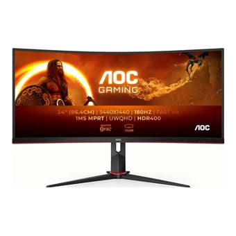 AOC Gaming CU34G2XP/BK - Écran LED - jeux - incurvé - 34" - 3440 x 1440 WQHD @ 180 Hz - VA - 4000:1 - DisplayHDR 400 - 1 ms - 2xHDMI, 2xDisplayPort - noir