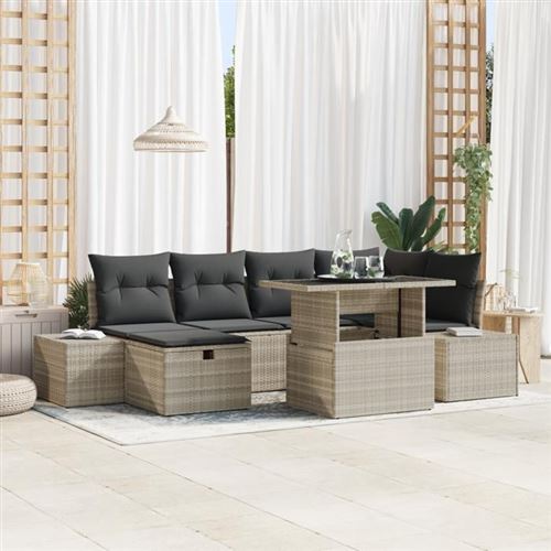 Vidaxl Gris/Clair Ensemble De Canapé De Jardin 7 Pc Polyrotin - Image 3
