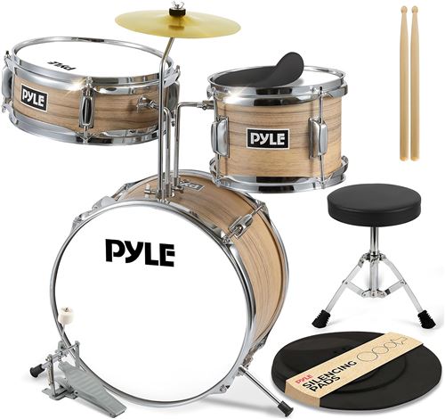 Kit de Batterie Musique Junior Débutant - Pyle - 3 Pièces - Grosse Caisse de 33 cm - Naturel