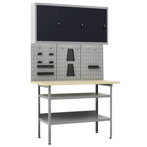 Non Communiqué Gris Vidaxl Établi Avec 3 Panneaux Muraux Et 1 Armoire