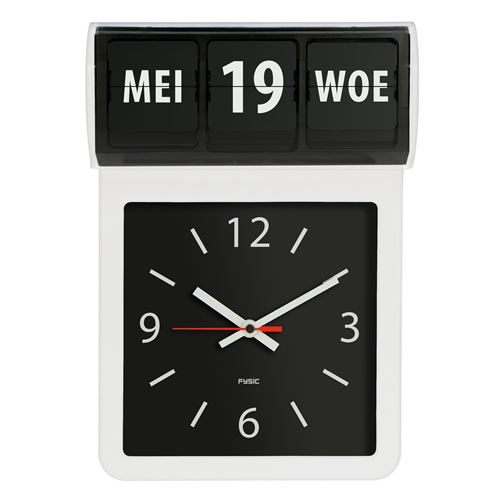 Horloge Alzheimer / grande horloge murale analogique avec heure, jour et date Fysic FK800 Blanc-Noir