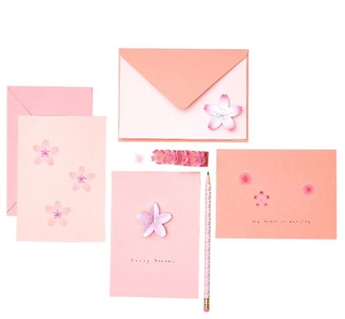 12 cartes et enveloppes roses Sakura B6 - Rico Design
