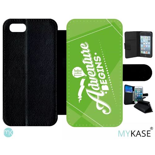 Etui My-Kase pour iPhone Se 2020 - the adventure begins fond vert - Simili-cuir Noir