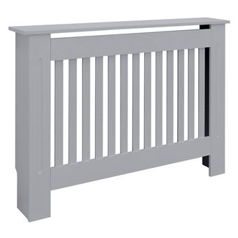 ECD Germany Cache-Radiateur Chauffage Rustique 112x19x82cm Gris Étagère en Bois MDF Housse - 1