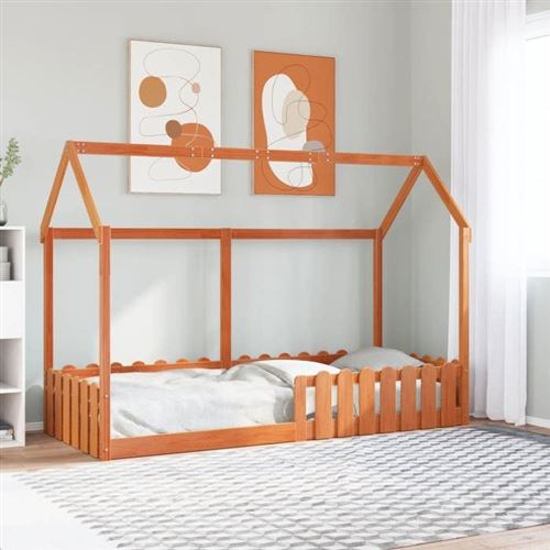 Non Communiqué Orange Vidaxl Cadre De Lit D'enfants Forme De Maison 80X200cm Bois Massif Pin, Cadre De Lit En Forme De Maison, Cadre De Lit Pour 850691
