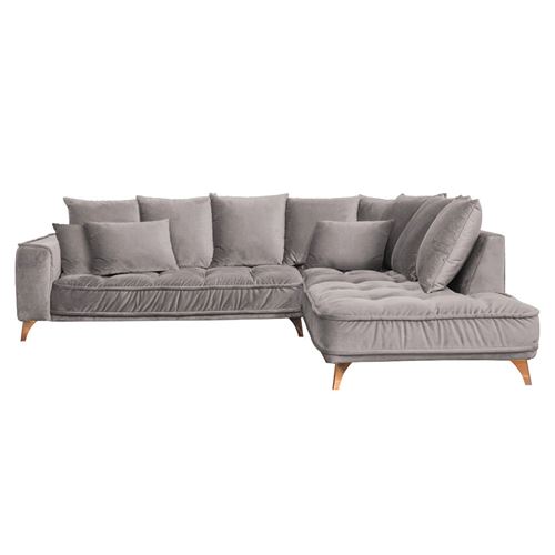 Canap&eacute; Velours Angle Droit Gris Clair Altamo - 4 Places - Gris clair