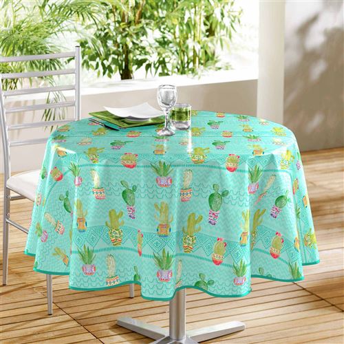 Nappe ronde (0) 160 cm pvc imprime melocactus Bleu