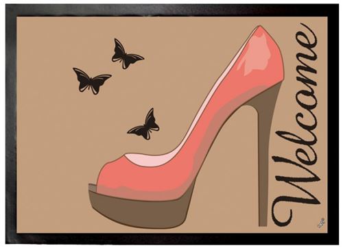 Chaussures Paillasson Essuie-Pieds - Haut Talon Rouge Et Papillon, Bienvenues (50x70 cm)