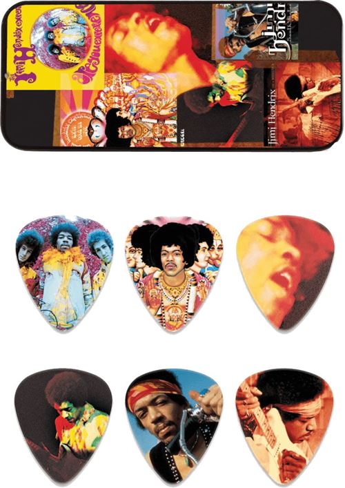 Dunlop Jim Jh-Pt08h Boite En Metal De 6 Motif Jimi Hendrix Montage Médiators - Image 1