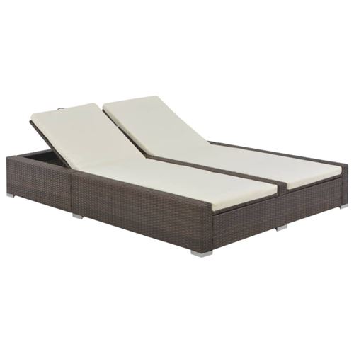 Transat double avec coussins blanc cr&egrave;me r&eacute;sine tress&eacute;e marron 44751