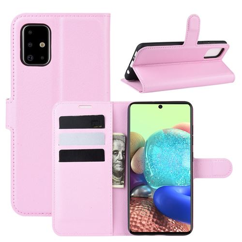 Etui en PU peau de litchi avec support rose pour votre Samsung Galaxy A71 5G SM-A716