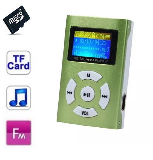 Lecteur MP3 4 Go - à carte mémoire - clip ceinture - Ecran LCD - Radio FM - Vert