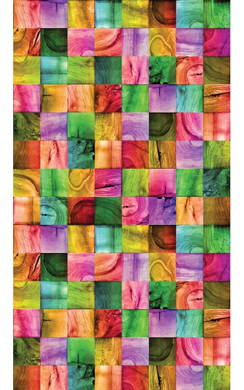 Creative, rideau imprimé mosaïque de carrés en bois multicolore 140x245 cm, 1 part