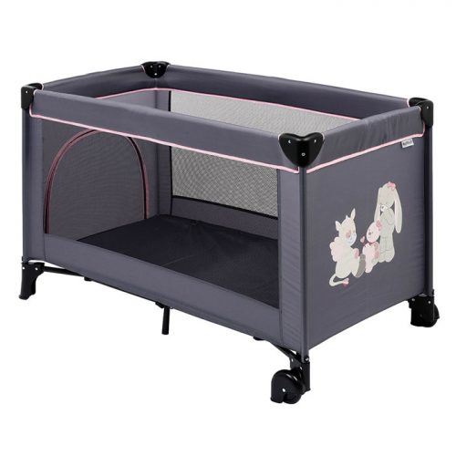 Lit pliant Nattou Nina Collection 'Jade et Lili' avec roues et zipper - Gris