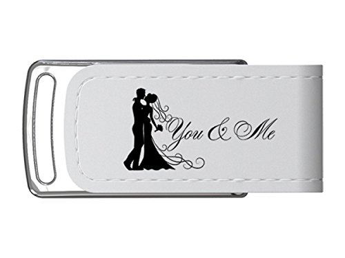 Mariage Clé USB 16 GB. USB mariage Design. Simili Cuir Blanc.