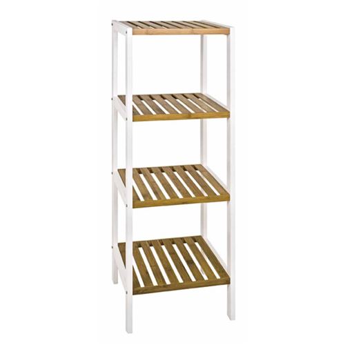 BAMBOU Etagere de salle de bain 4 plateaux L 33 cm - Blanc et bois bambou naturel