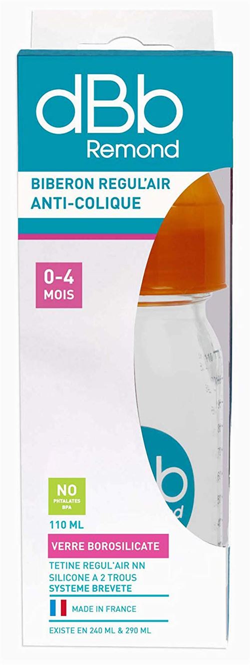 dBb Remond Régul'Air Biberon pour Jus de Fruit Tétine NN en Silicone sous Boîte Orange Translucide