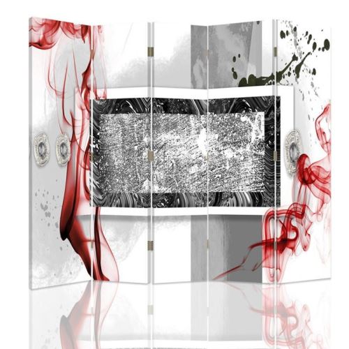 Feeby Paravent 5 panneaux une face Diviseur de pièce déco intérieur, Abstraction Blanc Rouge Noir 180x180 cm