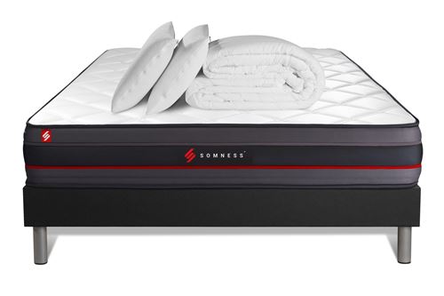 Somness Pack prêt a dormir 180x200 matelas REGEN a memoire de forme + sommier kit noir + Couette 260x240cm + 2 oreillers 60x40cm