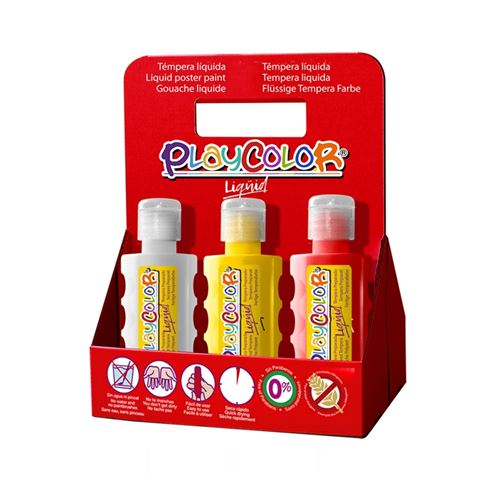 Lot de 6 Peinture Gouache Liquide Playcolor Basic 250ml + Casier de Rangement - 19331
