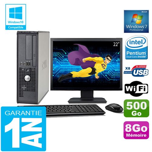 PC Dell 380 Sff Intel E5700 Ram 8Go Disque 500 Go WiFi W7 Ecran 22'