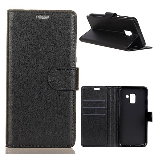 Etui en PU litchi noir pour votre Samsung Galaxy A6 (2018)