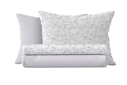 HOMEMANIA Literie Mandy - Simple - avec drap housse, drap, taie d'oreiller -Blanc, Violet en Coton, 150x280 cm