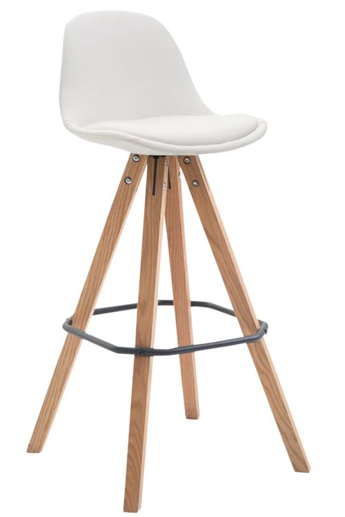 Tabouret de bar Franklin similicuir / piétement carré en Bois de chêne Nature - Siège Blanc