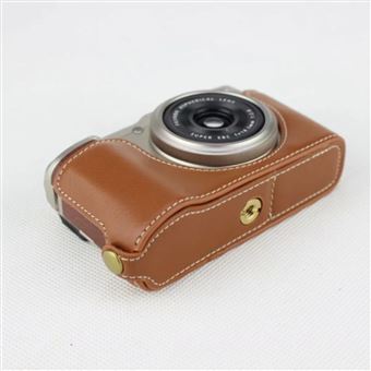 Etui en cuir véritable caméra à moitié inférieure marron pour votre Fujifilm XF10 - 1