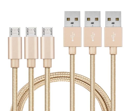 Lot 3 Cables pour ASUS ZENFONE 5 LITE / 4 MAX / 3 MAX / MAX M1 / MAX M2 / GO - Cable Chargeur Micro USB Nylon Tressé Or Doré 1 Metre [Phonillico®]