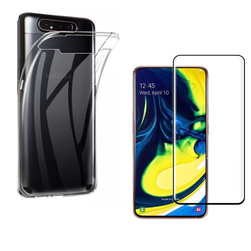 Coque pour Samsung Galaxy A80 et Verre Trempe Bord Noir- Protection Silicone Souple Ultra Mince Film Vitre Protection Ecran [Phonillico®]