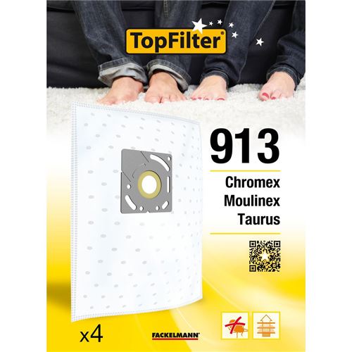 TopFilter 913, 4 sacs aspirateur pour Chromex, Moulinex et Taurus boîte de sacs d'aspiration en non-tissé, 4 sacs à poussière (30 x 26 x 0,1 cm)