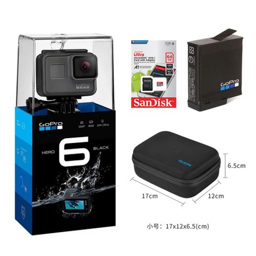 Gopro Hero6 noir + batterie + carte TF 64 Go + sac