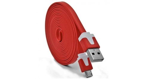 Cable Noodle 3m Micro USB pour SAMSUNG Galaxy E7 Android 3 Metres Chargeur USB Smartphone Connecteur (ROUGE)
