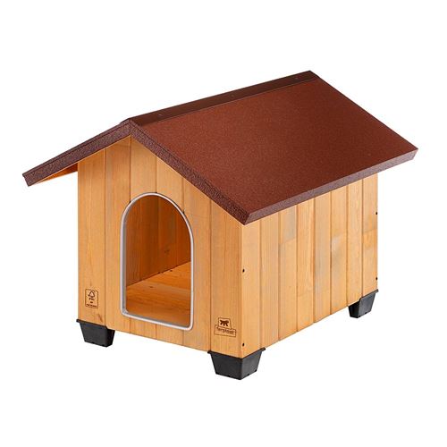 Ferplast Niche pour chiens pour l'extérieur DOMUS MEDIUM en bois FSC, Pieds isolants en plastique, Grille pour l'aération, Porte anti-morsures en aluminium